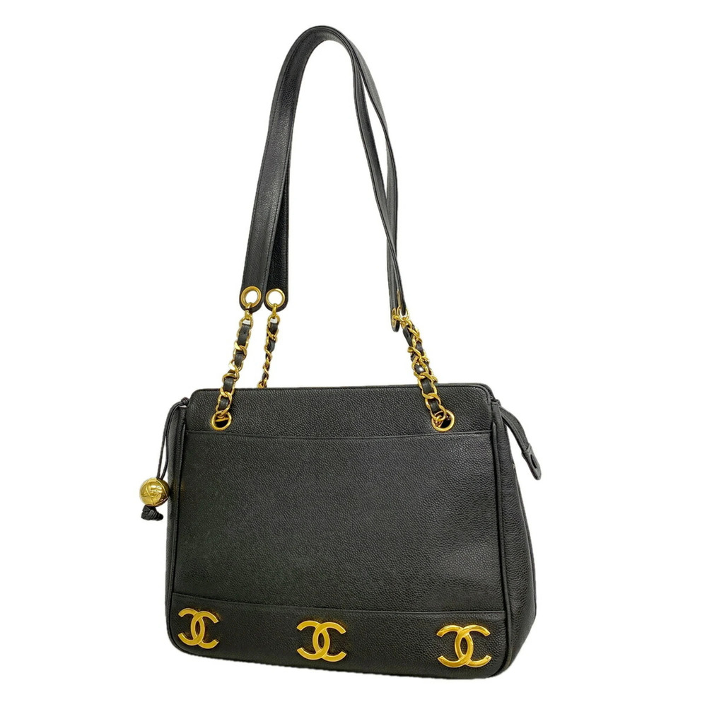 Chanel Triple Coco Caviar Leather Tote Bag, Black, Women's
